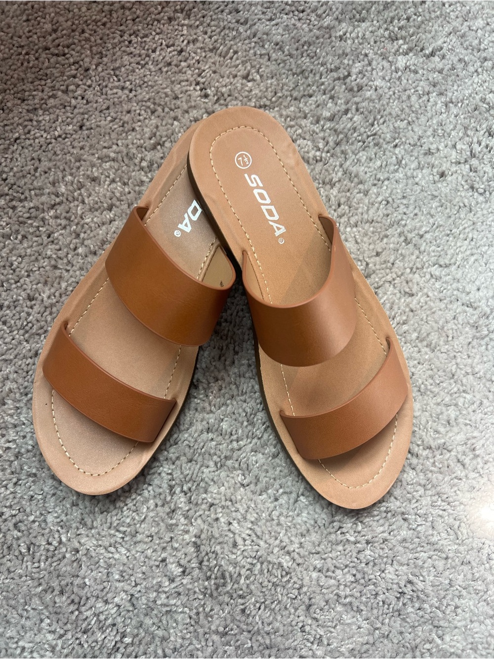 Brand new | SODA Women's Tan Double-Strap Slide Sandals